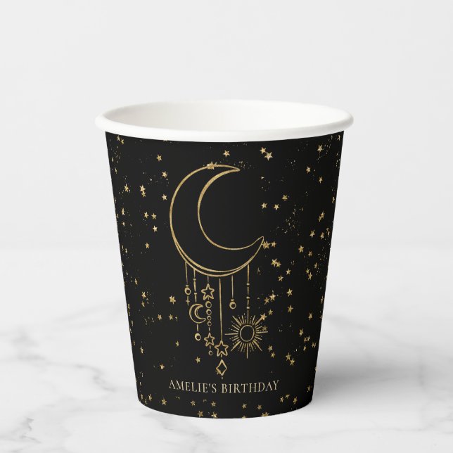 Gobelets En Papier Anniversaire de l'étoile céleste noire (Recto)