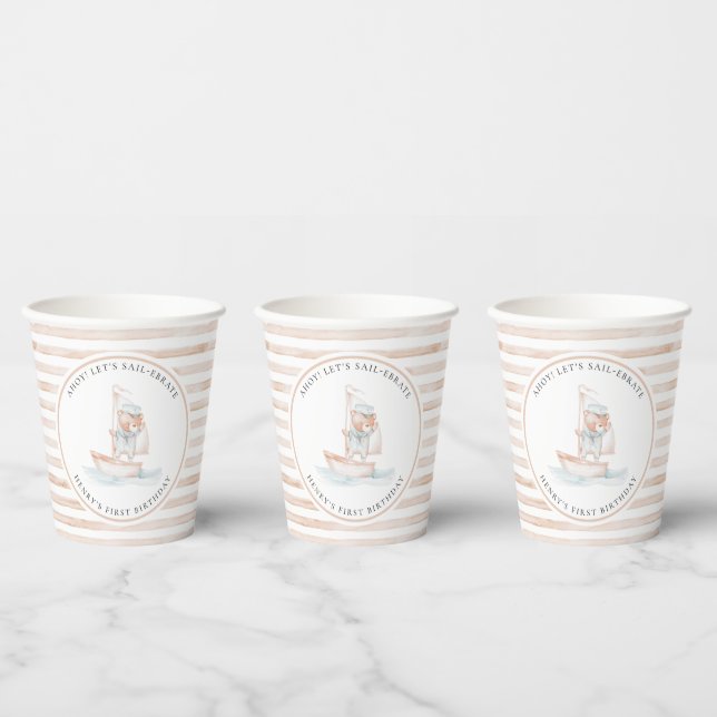 Gobelets En Papier Anniversaire de l'ours de mer Tan Striday (Multi)