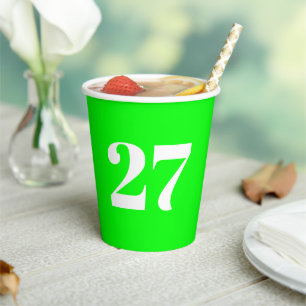 Gobelets En Papier Anniversaire de monogramme blanc vert néon