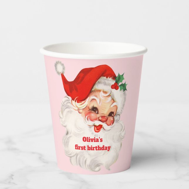 Gobelets En Papier anniversaire de Retro Père Noël (Recto)