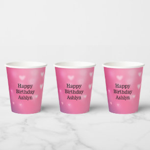 Gobelets En Papier Anniversaire des Coeurs Bokeh roses