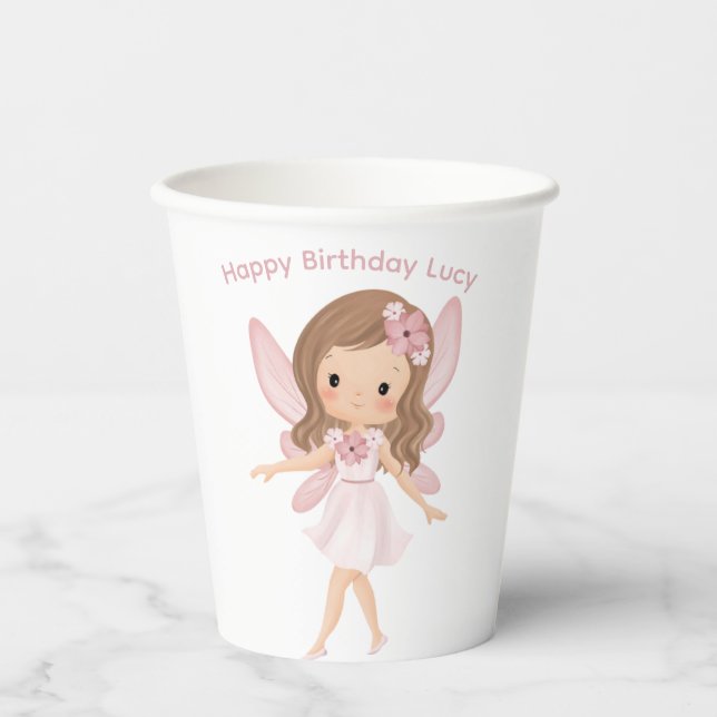 Gobelets En Papier Anniversaire des enfants de Fée Rose (Recto)