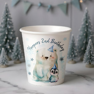 Gobelets En Papier Anniversaire d'hiver des ours pingouins et polaire