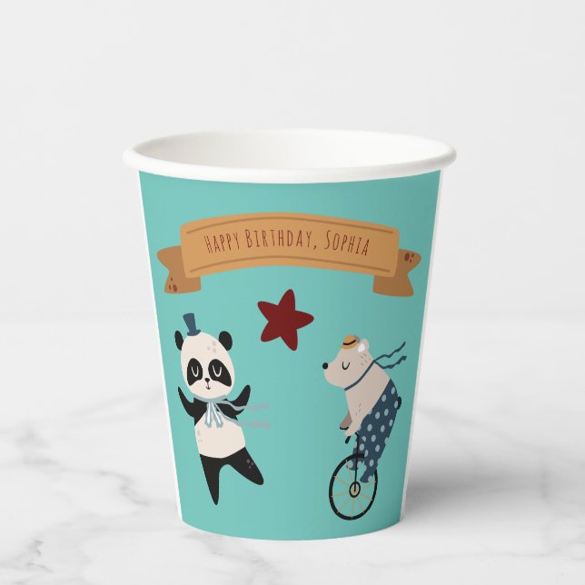 Gobelets En Papier Anniversaire du Cirque du Cute Pastel (Recto)