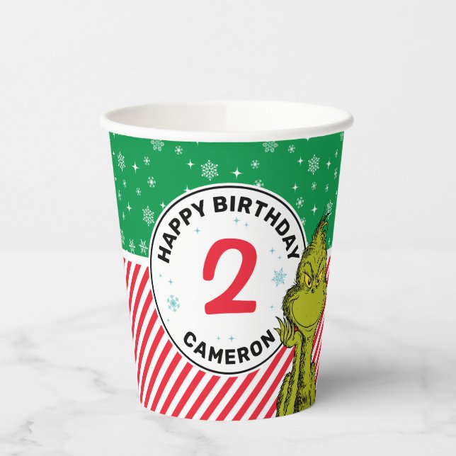 Gobelets En Papier Anniversaire du Grinch Red and Green Snowflake (Gauche)