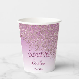 Gobelets En Papier Anniversaire élégant Rose Gold Glitter Sweet 16