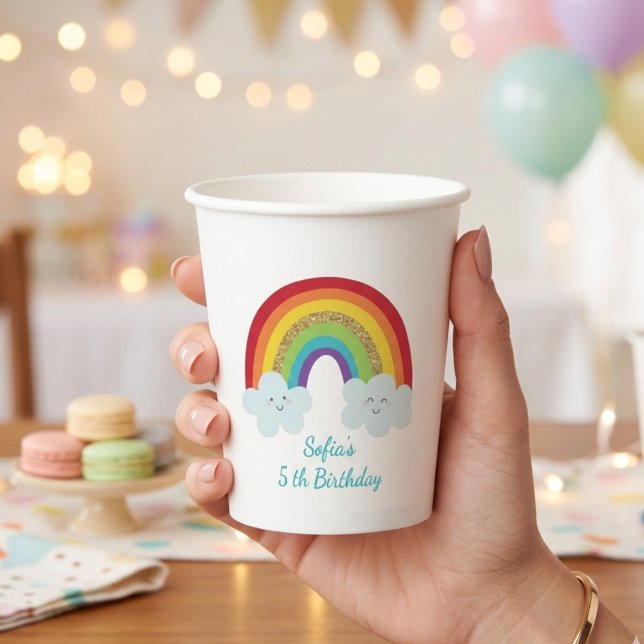 Gobelets En Papier Anniversaire Enfant Personnalisé avec Arc-en-Ciel  (Créateur téléchargé)