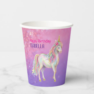 Gobelets En Papier Anniversaire Filles Licorne Paillettes