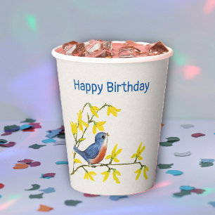 Gobelets En Papier Anniversaire Mignonne Bleu Rouge sur Fleurs de Bra