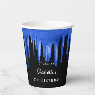 Gobelets En Papier Anniversaire noir bleu parties scintillant gouttes