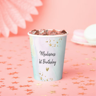 Gobelets En Papier Anniversaire Pastel Rainbow Pink Gold