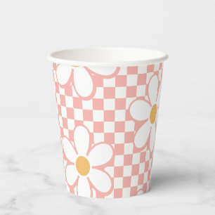 Gobelets En Papier Anniversaire Retro Checker Pink Daisy