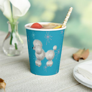 Gobelets En Papier Anniversaire Retro White Poodle personnalisé