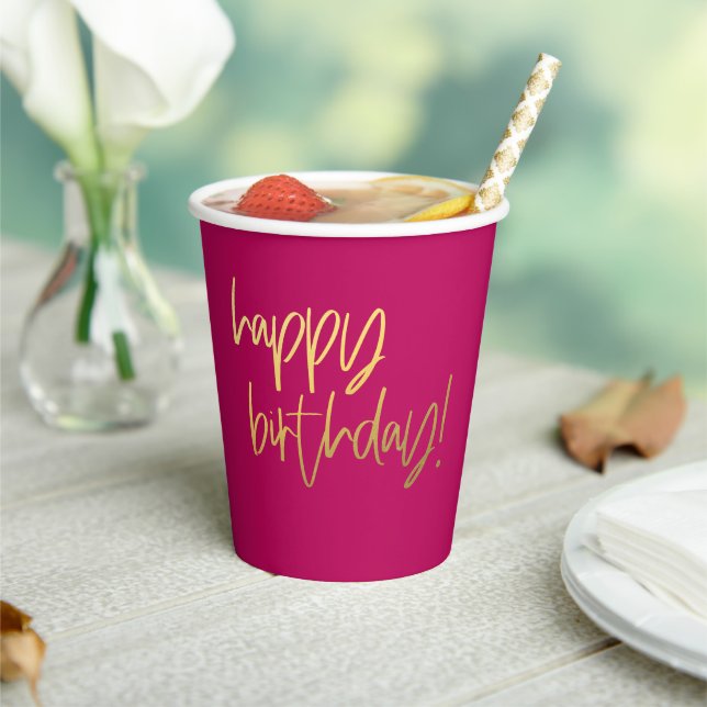 Gobelets En Papier Anniversaire rose chaud et or heureux (Insitu)
