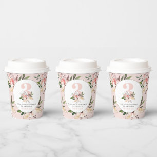 Gobelets En Papier Anniversaire rose floral élégant
