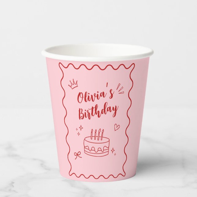 Gobelets En Papier Anniversaire rouge et rose (Recto)