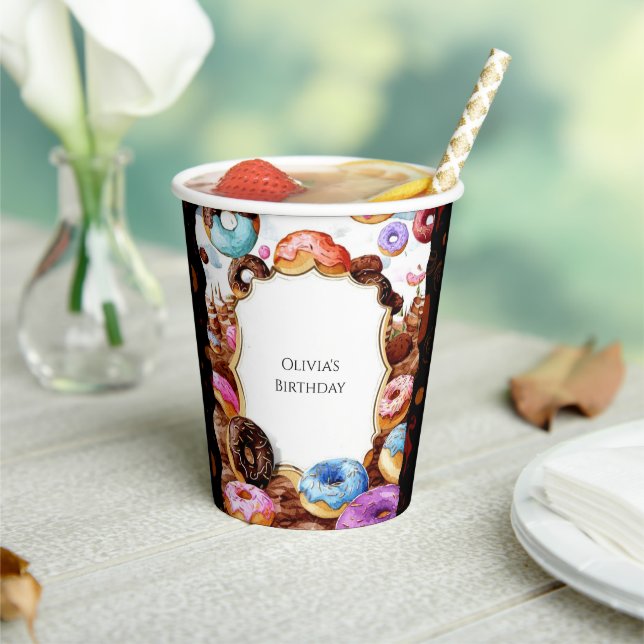 Gobelets En Papier Anniversaire simple de Donut pour enfants (Insitu)