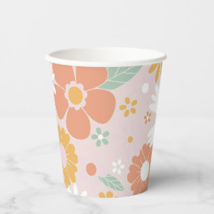 Gobelets En Papier Anniversaire super Floral Retro