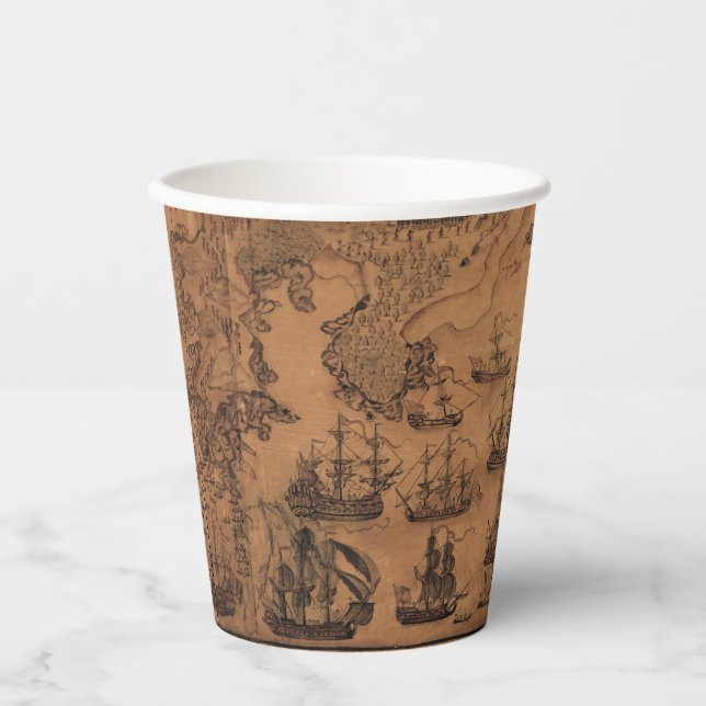 Gobelets En Papier Antique carte Pirate anniversaire fête (Recto)