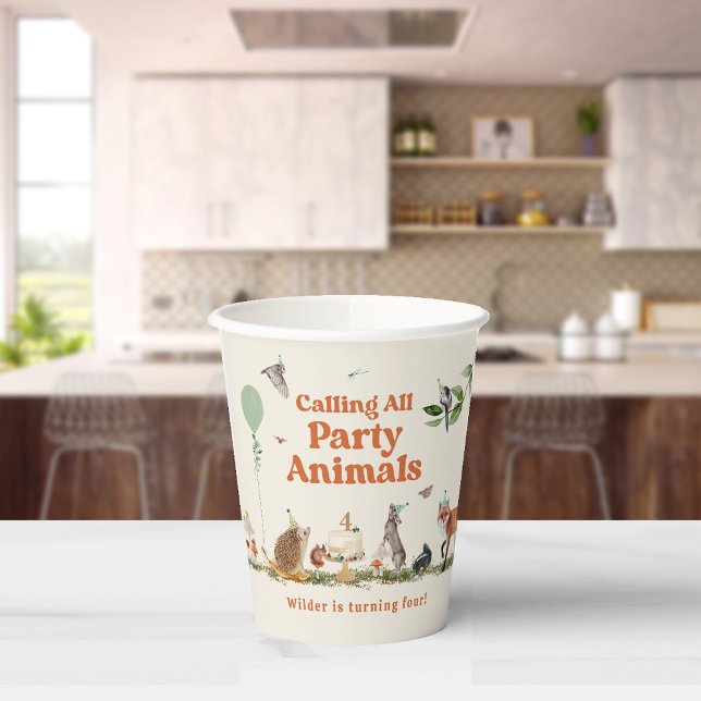 Gobelets En Papier Appel à tous les animaux de fête Woodland Annivers (Créateur téléchargé)