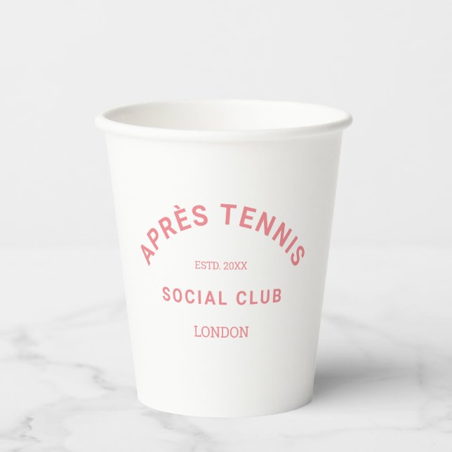 Gobelets En Papier Après Tennis Social Club Rose Crête personnalisée (Recto)