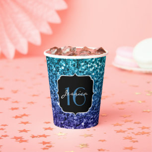 Gobelets En Papier Aqua bleu Ombre parties scintillant scintille Swee