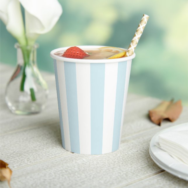 Gobelets En Papier Aqua Blue Cabana Stripes Anniversaire (Insitu)