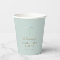 Aqua Simple Elegant Gold Cross Baptism Christening