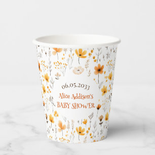 Gobelets En Papier Aquarelle Automne Jaune Baby shower Fleur sauvage