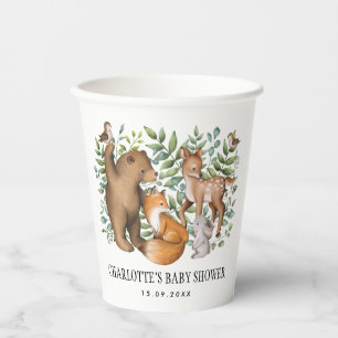 Gobelets En Papier Aquarelle Baby shower des animaux de la forêt de b