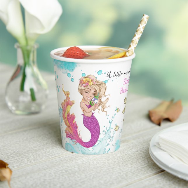 Gobelets En Papier Aquarelle Baby shower jumeaux Little Mermaid (Insitu)