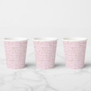 Gobelets En Papier Aquarelle Bande rose et point Polka or