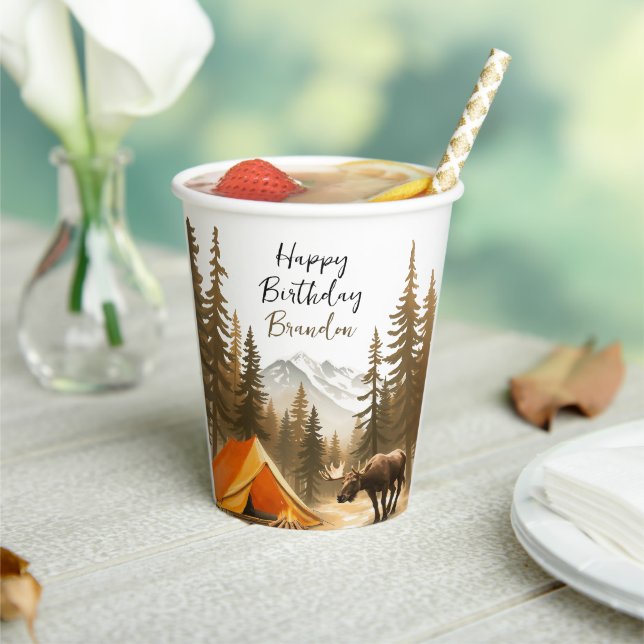 Gobelets En Papier Aquarelle Blanc Rustique Bois Camping Anniversaire (Insitu)