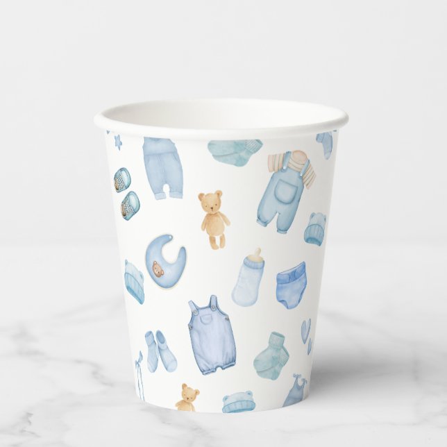 Gobelets En Papier Aquarelle Blanchisserie Baby shower de verdure ble (Recto)