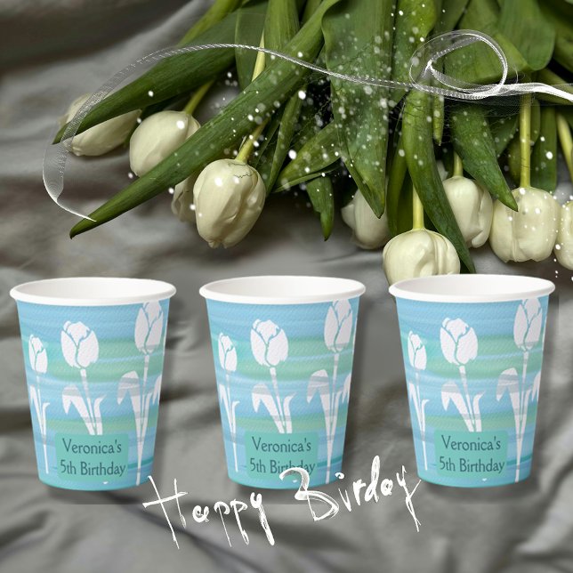 Gobelets En Papier Aquarelle Bleu Anniversaire Enfants Tulip Tasse en (Watercolor Blue Birthday Kids Tulip Paper cup)