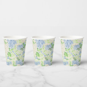 Gobelets En Papier Aquarelle Bleu et Blanc Hydrangea Crest
