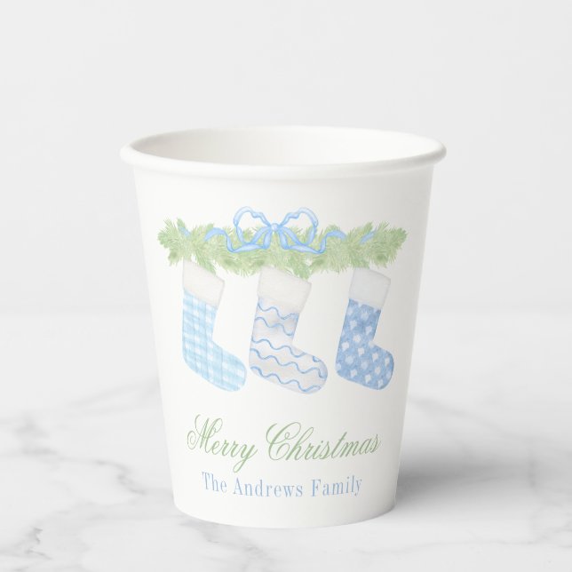 Gobelets En Papier Aquarelle Bleu et Blanc Noëls de Noël (Recto)