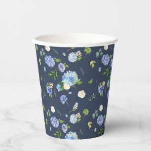 Gobelets En Papier Aquarelle Bleu Hydrangée et Rose motif floral