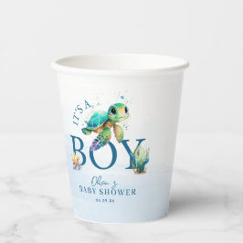 Gobelets En Papier Aquarelle bleue sous le Baby shower marin