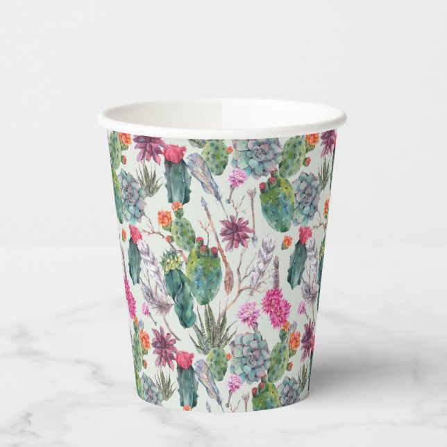Gobelets En Papier Aquarelle Boho exotique Cactus et Motif succulent (Gauche)