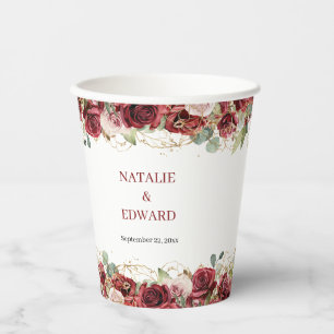 Gobelets En Papier Aquarelle bordeaux et rougir rose eucalyptus