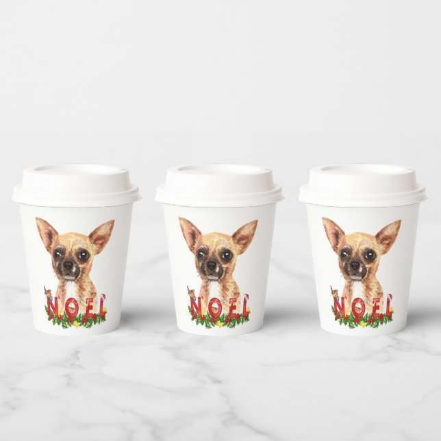 Gobelets En Papier Aquarelle Chihuahua Noel Noël (Multi)