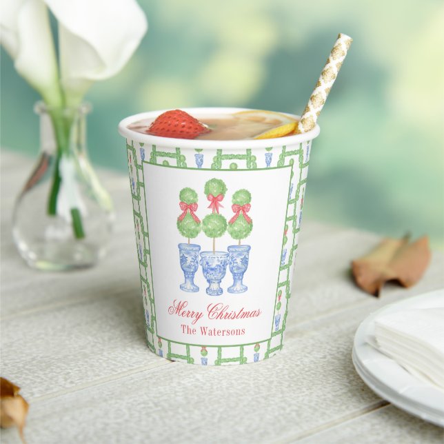 Gobelets En Papier Aquarelle Chinoiserie Christmas Bow Topift Cadeau (Insitu)