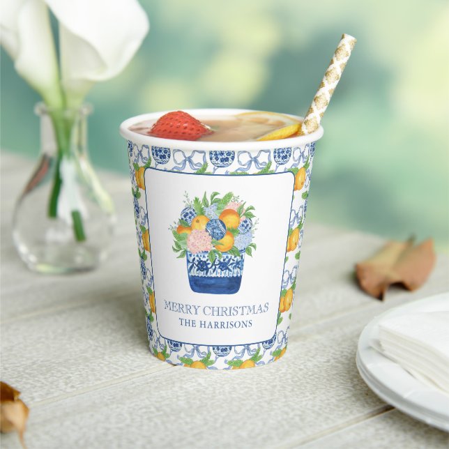 Gobelets En Papier Aquarelle Chinoiserie Mandarins Noël (Insitu)