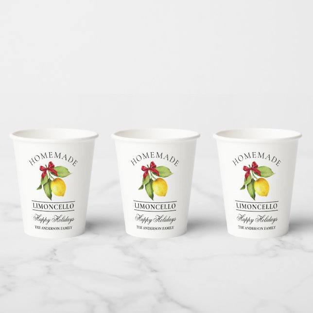Gobelets En Papier Aquarelle Citron fait maison vacances Limoncello (Multi)