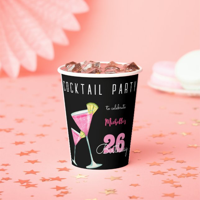 Gobelets En Papier Aquarelle Cocktail fête d'anniversaire noir (Insitu)