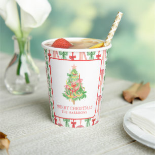 Gobelets En Papier Aquarelle Coquette Bow Christmas Tree