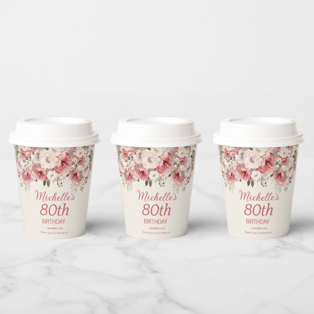 Gobelets En Papier Aquarelle couleur Rose rousse Dusty 80e (Multi)