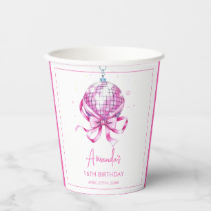 Gobelets En Papier Aquarelle Disco Rose Coquette Sweet 16 Anniversair