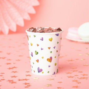 Gobelets En Papier Aquarelle douce Rainbow Hearts Motif